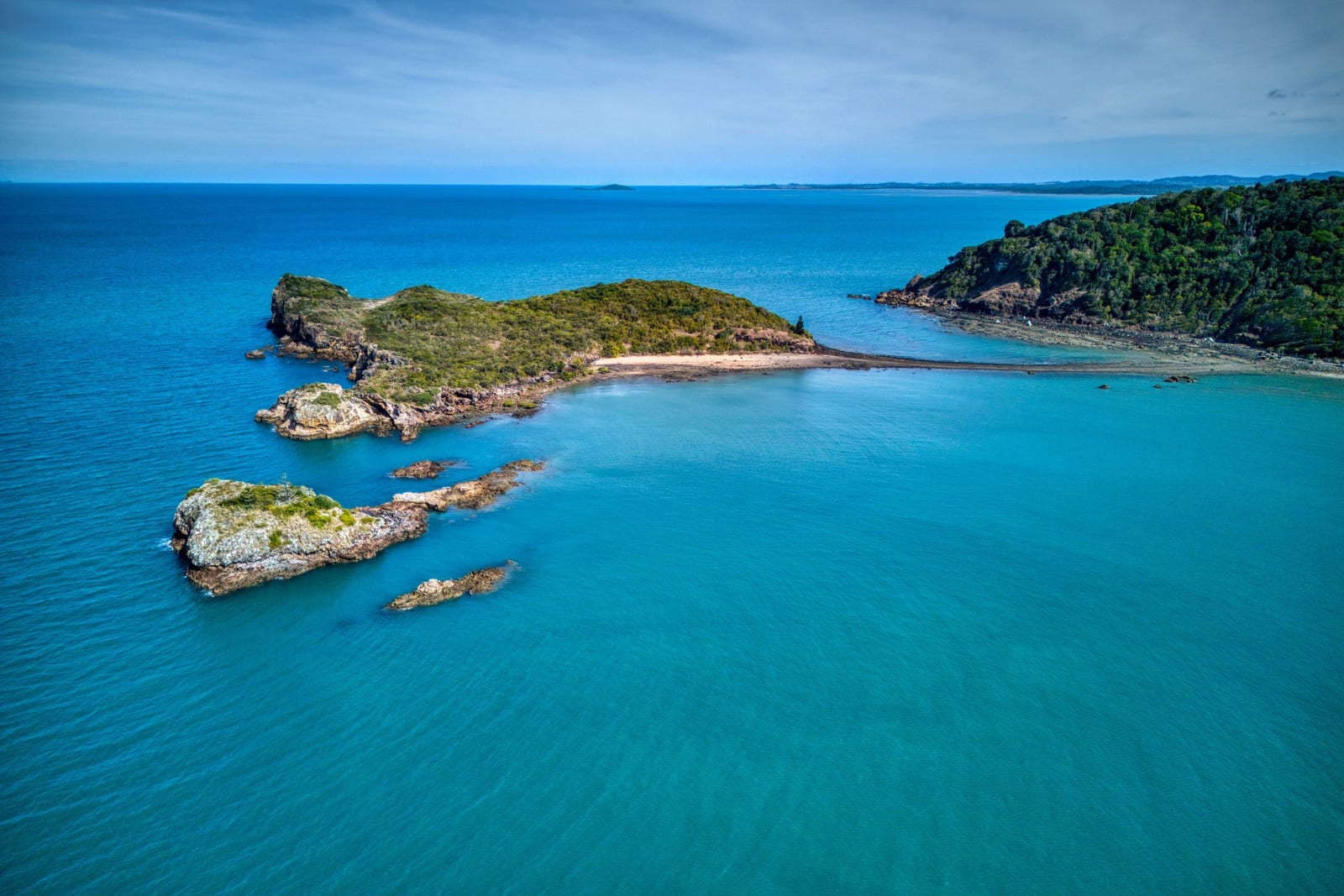 Aerial view of Wedge Island off Cape Hillsborough, with turquoise water